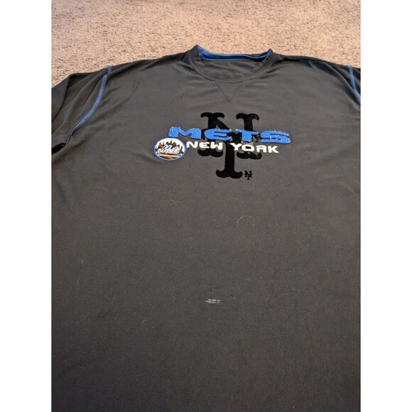 Vintage Y2k Men's New York Mets Long Sleeve Black Waffle Shirt Size XL - Picture 3 of 6